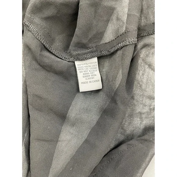 Cecico Black Sheer Chiffon Tie Front Split Back Long Sleeve Blouse Size L - Picture 6 of 10